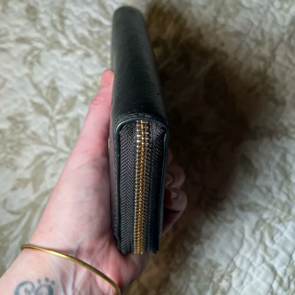 Kate Spade Continental Black Leather Zip Wallet, Classic Minimalist 90s